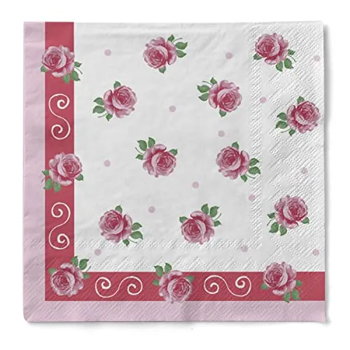 Sovie HOME Serviette ROSITA in Bordeaux, 3-lagiges Tissue, 33 x 33cm, 1/4 Falz, 20 Stück, verspieltes Rosendesign mit Rosen-Ornamentbordüre, weich, saugfähig, Ideal für Hochzeiten