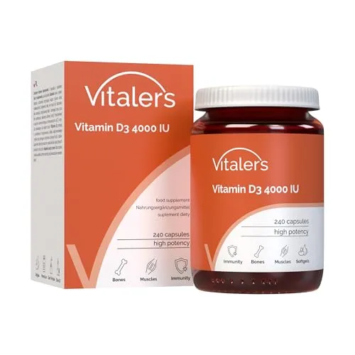 Vitaler's Vitamin D3 4000 IE - 240 Kapseln, 8 Monate Nahrungsergänzung, ohne Konservierungsstoffe, reine Zusammensetzung
