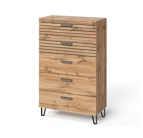 Vicco Kommode Amber – Eiche Wotan, 80 x 127.6 cm mit 5 Schubladen - Highboard mit 5 geräumigen Schubladen, ideal für eleganten Stauraum im Wohnzimmer oder Schlafzimmer. Zeitloses Design in Eiche Wotan, das jedem Raum eine stilvolle Note verleiht.
