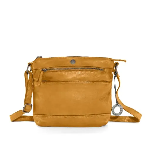 Cas8 Umhängetasche LALE, Crossbody Tasche aus Premium Leder, Damentasche in lässigen Design, stufenlos verstellbarer Schultergurt, perfekt für den Alltag, curry