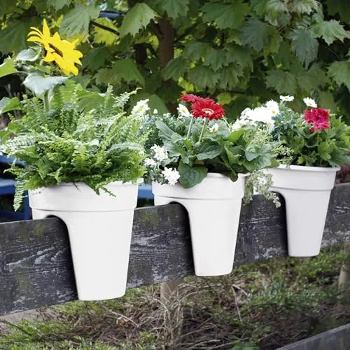 NYVI Blumenkasten mit Halterung Flowerclip für Geländer 3er Set Weiß - Pflanzkasten für Balkongeländer - Recycelter Kunststoff - Wetterfest & Pflegeleicht, Ideal für Balkon und Terrasse