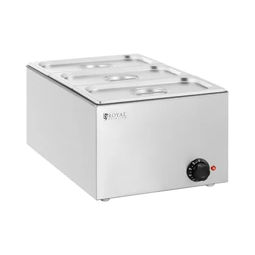 Royal Catering Speisenwärmer Bain Marie 640W - Stövchen – 640 W leistungsstarker Speisenwärmer mit 3 x GN 1/3 Behältern (16,5L) für schonendes Warmhalten im Wasserbad, ideal für Gastronomie und Buffets.