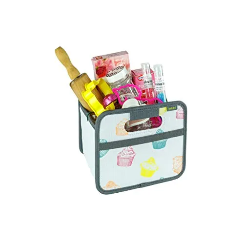 meori Faltbox Mini mit Motiv Cupcake – Kleine Klappbox mit Griffen – Geschenkidee und Allzweck Aufbewahrungslösung - A100310 - 16,5 x 12,5 x 14 cm
