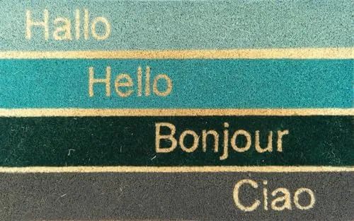 AS4HOME Kokosfußmatte Abtreter Hallo Hello Ciao ca 45 x 75 cm Fußabstreifer Kokos