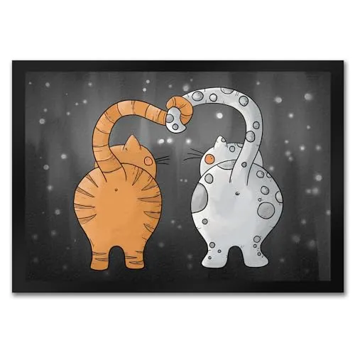 Katzen Fußmatte in Grau Katze Kater Freundschaft Liebe Zuhause Haustüre Wohnung