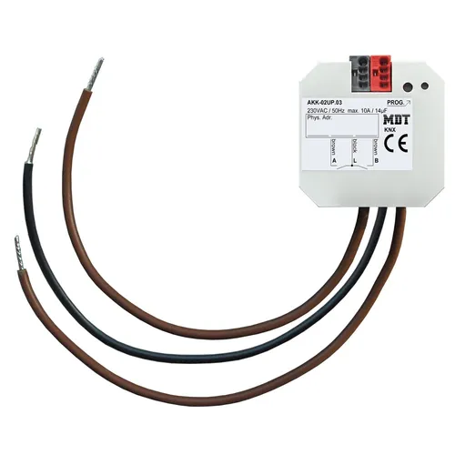 MDT AKK-02UP.03 Schaltaktor 2-fach, 10A, 230VAC - KNX Schaltaktor 2-fach für Unterputz, kompakt und leistungsstark mit 10 A Schaltstrom. Ideal für flexible Lichtsteuerung mit umfangreichen Funktionen und einfacher Installation.
