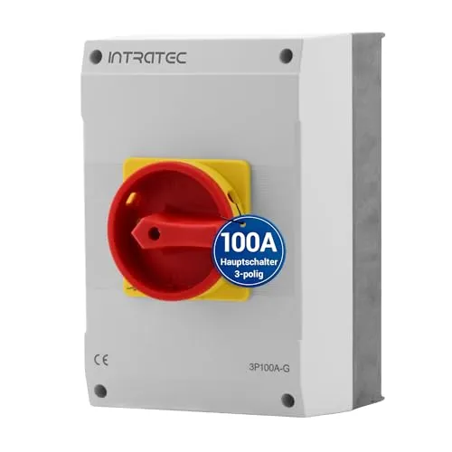 Intratec Hauptschalter 100A, 3-polig – IP65 Lasttrennschalter mit Kunststoffgehäuse – Aufputz-Schalter ideal für Industrie – Drehschalter für sichere Abschaltung – Robuster Maschinenschalter 230V 400V