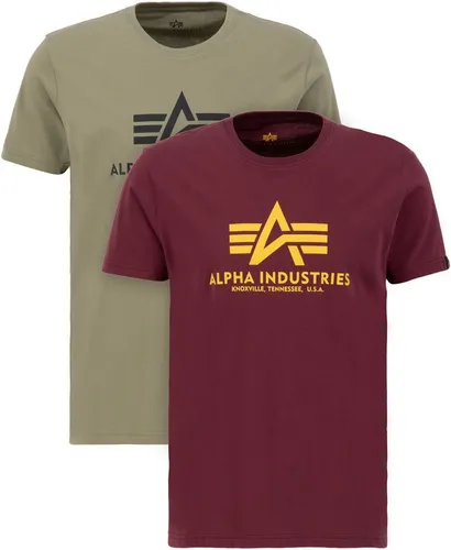 Alpha Industries Herren Basic T-Shirt 2 Pack - Herren-Shirts in olive und burgundy, aus 100% Baumwolle, bequem im Regular Fit und ideal für Alltags- und Streetwear-Outfits.