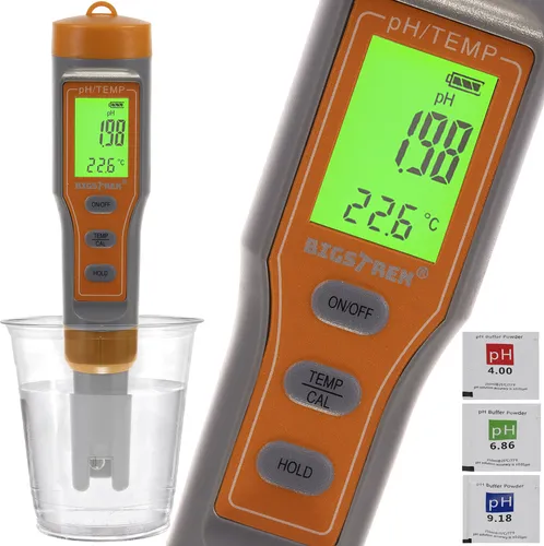 BIGSTREN Digitaler Wassertester 23534 - pH-Wert und Temperaturmessung mit ATC-Funktion, ideal für Aquarium, Pool und Koi Teich