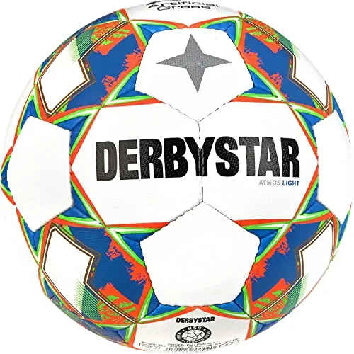 Derbystar Atoms Light AG v23 - Jugend-Trainingsball - Trainingsbälle für Fußball. Handgenäht, ideal für Kunstrasen. Sehr strapazierfähig mit weichem Ballkontakt und reduziertem Gewicht für E- und D-Jugend.