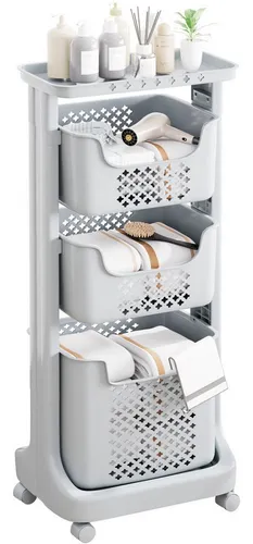 Yorbay Badezimmer Wäschewagen: Rollender Wäschekorb mit Sortierfunktion - Badrollwagen mit 4-Etagen-Design für optimale Wäschetrennung und luftdurchlässige Wände, ideal für den täglichen Gebrauch in jedem Raum.