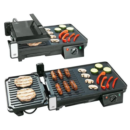 Rosenstein & Söhne 2in1 Tischgrill: Elektrischer Kontaktgrill mit 2.000 Watt - Elektrischer Tischgrill mit 2in1-Funktion: Kontaktgrill und Grillplatte. Stufenlos einstellbare Temperatur für perfektes Grillen von Fleisch, Fisch und Gemüse.