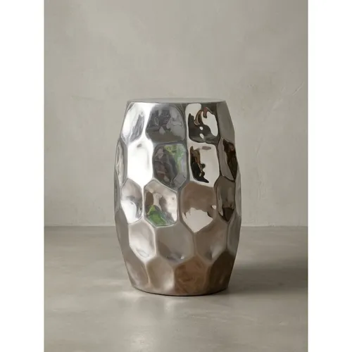 Beistelltisch Aluminium Orientalisch Rund Hammerschlag, Silbern 30x30x47 cm