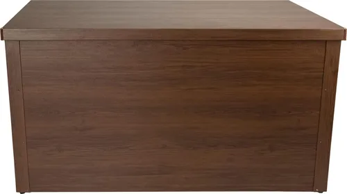 Wilk Gartenbox aus Metall in Holzoptik – Doppelwandig 63x117x62 cm in Braun - Praktische und stilvolle Gartenbox für die sichere Aufbewahrung von Kissen und Zubehör. Robuste doppelwandige Konstruktion mit integrierter Dämmung sorgt für optimalen Schutz. Ideal für jeden Außenbereich!