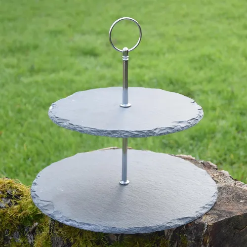 Etagere 2 Etagen Servierteller Servierschale Gebäckteller Schiefer