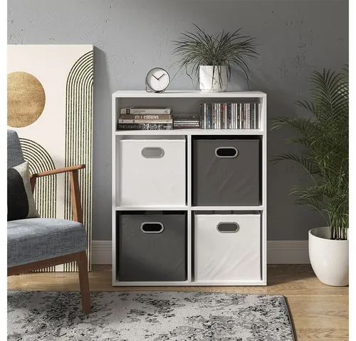 Vicco Bücherregal Weiß, 72 x 90.2 cm mit 4 Fächern - Bücherregal in Weiß mit 4 Fächern, ideal für Büro und Wohnzimmer. Bietet viel Stauraum und modernes Design für eine stilvolle Organisation.