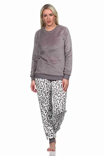 Normann Damen Langarm Schlafanzug im Animal Look, Größe 44/46 - Kuscheliger Damen Schlafanzug aus Coral Fleece für warme Nächte. Die Bündchen sorgen für perfekten Sitz und hohen Tragekomfort. Zeitloses Design in zwei Farbvarianten, ideal für die kalte Jahreszeit.