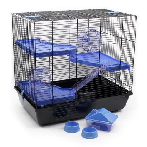 Nagerkäfig 60x36x54cm Gigant mit Zubehör blau Hamster Maus Kleintier NEU