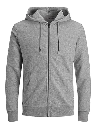 JACK & JONES Herren Basic Reißverschluss Baumwoll Hoodie - Light Grau - XXL - Kapuzenpullover für Herren, bequeme Baumwollqualität mit praktischem Reißverschluss und sportlichem Design, ideal für Freizeit und sportliche Aktivitäten.