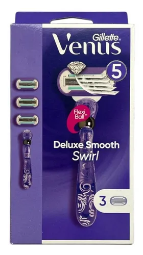 Gillette Venus Deluxe Smooth Swirl Rasierer + 3 Rasierklingen - Damen Rasierklingen, 5-fach Klinge für eine sanfte und gründliche Rasur, ideal für Achselhöhlen, Beine und Bikini.