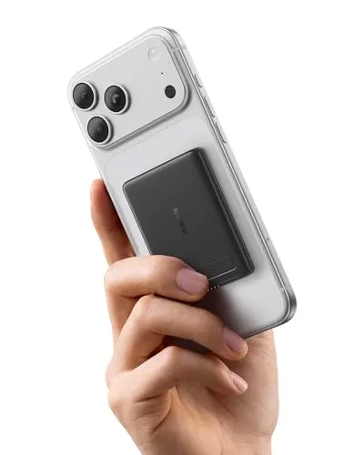 Baseus Mini MagSafe Powerbank 5000mAh Qi2-zertifiziertes mit Klappbarer Ständer, PD 20W Magnetische Power Bank USB C Wireless Powerbank Kompatibel mit iPhone 17/16/15/14/13/12/Pro Max Serie, Schwarz