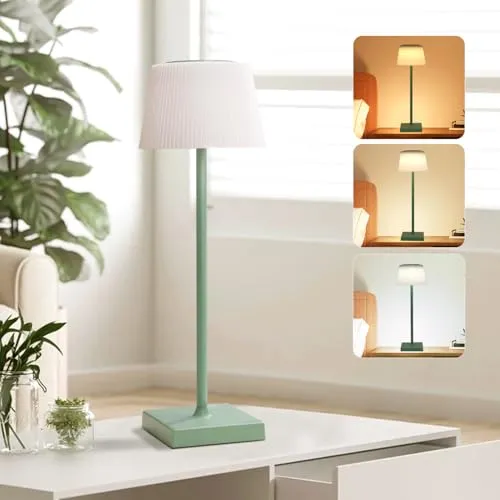 Aigostar LED Akku Tischlampe Kabellos, Tischleuchte Touch Dimmbare, 3 Farbtemperatur, Nachttischlampe IP54 Wasserdicht für Innen und Außen, Schlafzimmer, Wohnzimmer, Restaurant, Garten - grün
