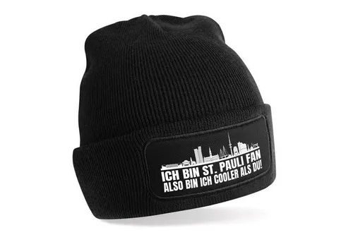 Herzbotschaft Beanie Strickmütze Beanie mit Spruch ICH BIN ST. PAULI FAN (Mütze mit Aufdruck, Skimütze) Unisex SoftTouch angenehm weiche und warme Wintermütze Einheitsgröße