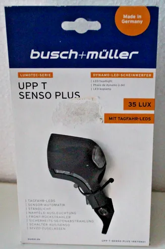 Busch & Müller Lumotec Upp T senso plus Dynamo-Scheinwerfer - Fahrradbeleuchtung mit 30 Lux Nahfeldausleuchtung, integrierter Frontrückstrahler und Sicherheits-Seitenabstrahlung für optimale Sichtbarkeit und Sicherheit.