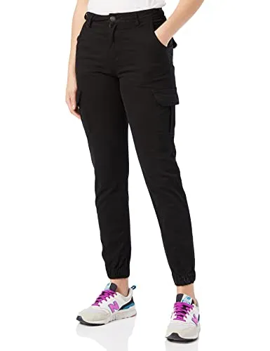 Urban Classics Damen High Waist Cargo Pants - Schwarz, Größe 30 - Damen-Hosen mit hohem Bund für optimalen Tragekomfort, ausgestattet mit voluminösen Cargo-Taschen für einen trendigen Look.