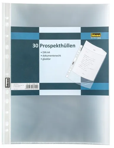 Idena Prospekthülle Idena 10406 - Prospekthülle DIN A4 Format, glasklar, 80µ, 30 Stück