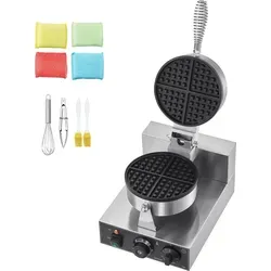 SucceBuy Kommerzielles Waffeleisen, 1230 W, rund, antihaftbeschichteter Edelstahl, Temperatur- und Zeitregelung, Griff, für Restaurant, Bäckerei,... - Silber