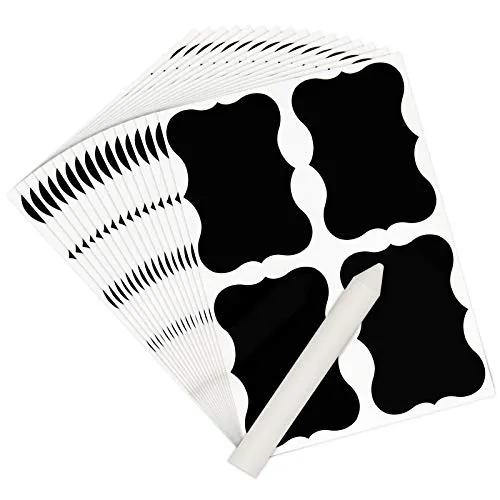 Creative Home Set von 160 (40 Blatt) Tafeletiketten Tafel-Aufkleber mit Stift + Weiße Kreide | Wiederverwendbare Wasserdichte | Perfekt für DIY, Organisation, Dekoration & Küche, Gläser, Glas-Flaschen