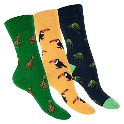 Footstar Damen & Herren Bunte Motiv Socken (3 Paar) Lustige Baumwoll Socken - Safari 36-40