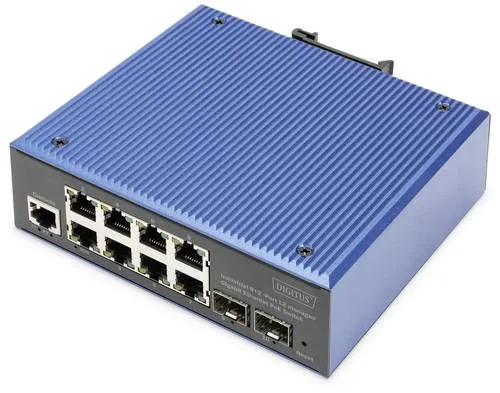 DIGITUS PoE Netzwerk-Switch - 10-Port Gigabit Ethernet, 8x RJ45 + 2x SFP, IP40, ideal für Kamerasysteme mit einfacher Hutschienenmontage