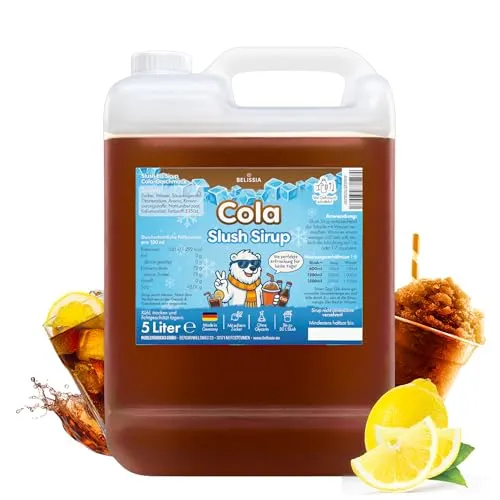 Belissia Slush Eis Sirup 5L Konzentrat | Cola Geschmack | sehr ergiebig in knalligen Farben (1:5) für bis zu 30 Liter | Glycerin frei – für Slush-Eis
