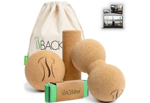 BACKLAxx® Pilatesrolle Set (3-tlg.) - Korkrolle zur Selbstmassage - Faszienrollen Set mit 1 kleiner Rolle, 1 Ball und 1 Duoball. Ideal für myofasziale Selbstmassage und Entspannung. Inklusive Zugang zu einem exklusiven Videokurs mit praktischen Anwendungsbeispielen.