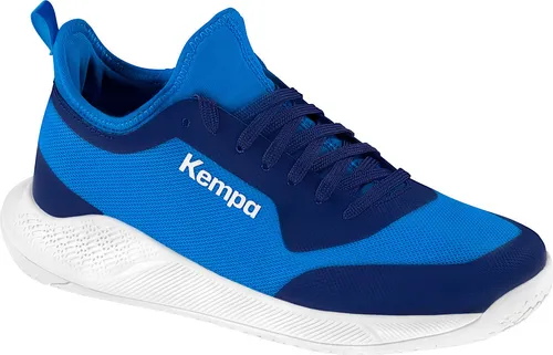 Kempa Hallen-Sport-Schuhe Kourtfly Jr - Blau/Weiß 35 - Hallenschuhe mit Michelin-Sohle für maximale Kontrolle und sicheren Halt bei schnellen Bewegungen. Ergonomisches Design für optimales Abrollverhalten und Energierückgabe.
