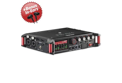 Tascam FR-AV4 Audio-Recorder mit In-Ear Kopfhörern - Der Tascam FR-AV4 ist ein 4-Spur Feldrecorder für mobile Aufnahmen mit extrem rauscharmen Vorverstärkern. Ideal für kreative Profis, die höchste Audioqualität benötigen. Inklusive In-Ear Kopfhörern für komfortables Monitoring.