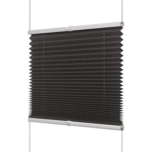 Ventanara® Plissee ohne Bohren Anthrazit Klemmfix Plisseerollo Faltrollo verspannt inklusive Premium Klemmträger 60 x 130 cm
