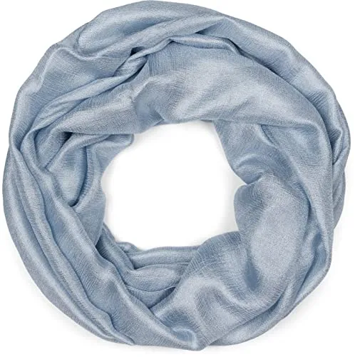 styleBREAKER Damen Loop Schal weich fließend | Seidig glänzendes Halstuch Einfarbig für Sommer & Frühling | Schlauchschal Leicht & Elegant, Farbe:Blau-Grau