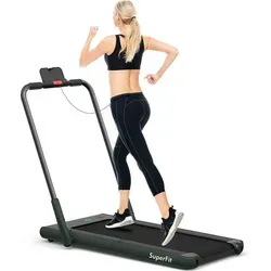 GOPLUS 2 in 1 Klappbares Laufband, kompaktes Laufmaschine mit 1-12 KM/H Geschwindigkeit, bis 120 kg belastbar - Grün