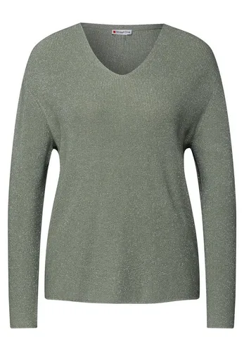 STREET ONE Damen A303220 Glitzernder Pullover - Pullover für Damen, mit schimmernden Details und V-Ausschnitt, perfekt für einen eleganten Look in Dusty Milky Green.
