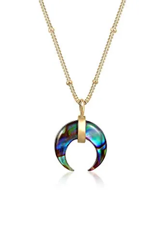 Elli Kette mit Anhänger Halbmond Abalone Muschel - Exklusive Kugelkette aus vergoldetem Sterlingsilber, handgefertigt mit einem einzigartigen Halbmond-Anhänger aus Abalone Muschel – perfekt für stilbewusste Frauen.