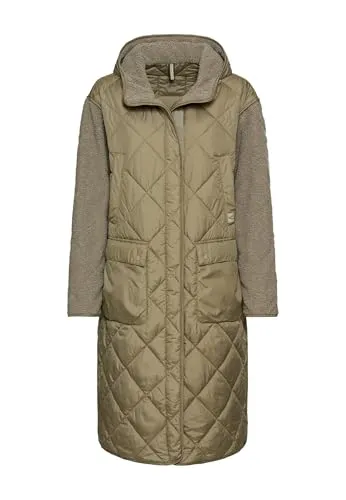 camel active Damen Mantel mit Taschen Oliv - Stylischer Oversized-Mantel aus warmem, leichtem Material mit praktischen Druckknopf-Taschen und warmem Innenfutter – ideal für kühle Tage.