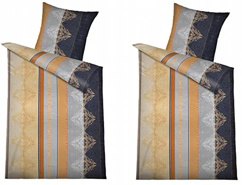 MB Warenhandel24 Bettwäsche Seersucker Microfaser 4 teilig Doppelpack Spar Set mit Reißverschluss 2X 135x200 cm + 2X 80x80 cm (Elric)