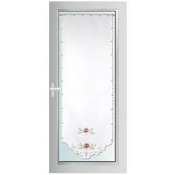 Arsvita Panneaux Blumen Mona mit Stickerei, Schlaufen, transparent, Türpanneaux 180x60cm Stangendurchzug, Voile Kurzgardine Bistrogardine weiß