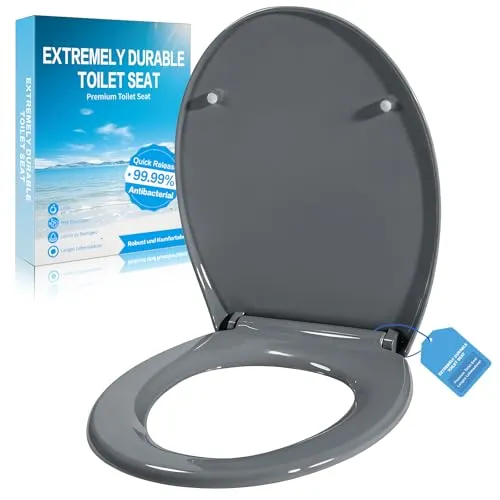WC Sitz Mit Absenkautomatik,Toilettendeckel Ovale-Form Hochwertige Und Stabile Antibakterieller Toiletten,mit Quick Release Funktion,Einfache Montage Wc Sitz|Stabil bis 250kg (Ovale Form Grau)