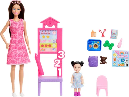 Barbie Careers Teacher Playset with Fashion Doll Wearing Removable Dress, Toddle
