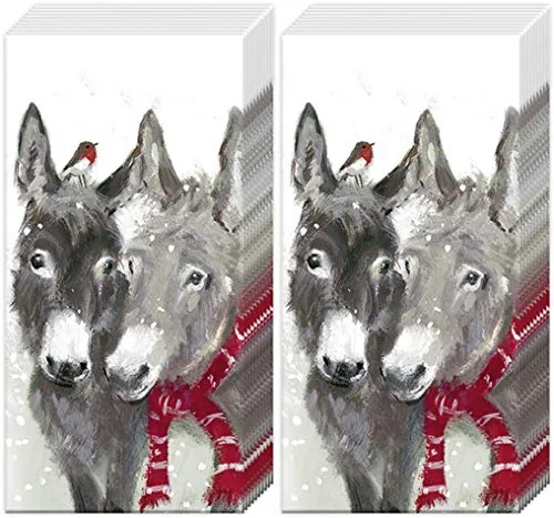 Taschentücher (2x 10) Zwei Esel zur Winterzeit | Tiere | Weihnachten 20