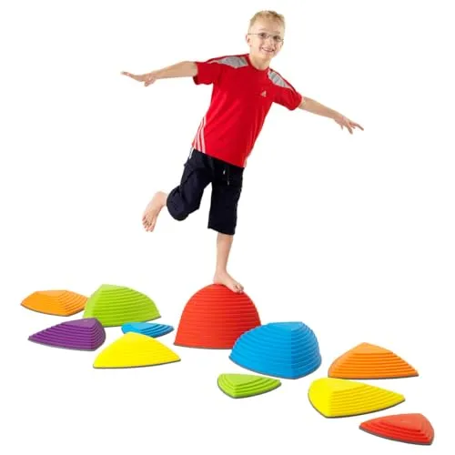 Sport-Tec Hügelkuppen-Set 11-tlg. - Balance Spiel für Kinder - Gesellschaftsspiel für Kindergartenkinder, fördert Balance, Koordination und Sprungkraft; platzsparend stapelbar und ideal für drinnen und draußen.